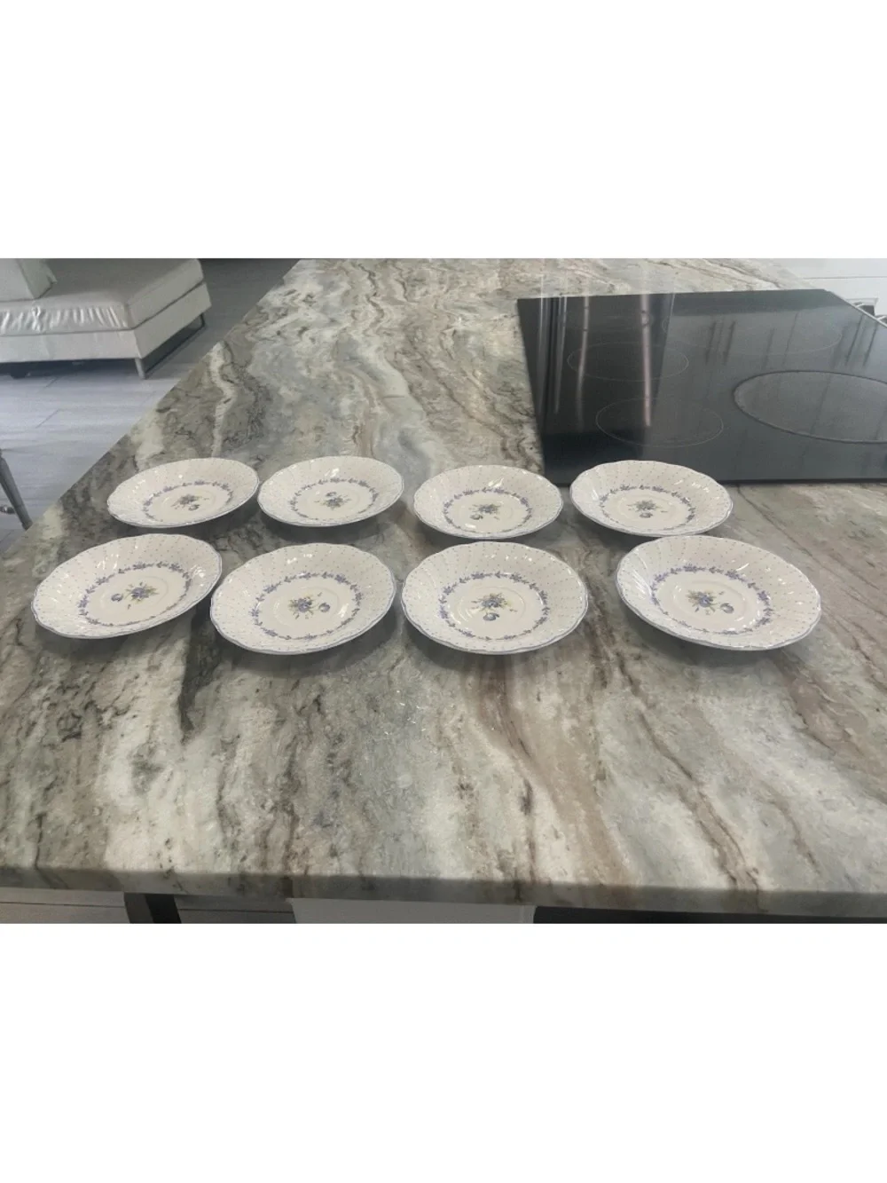 Nikko Ceramics White Dessert Plates with Blue and Yellow Floral Motif - Set of 8